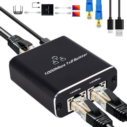 Picture of LIEZHUA 1000Mbps Network Splitter with LAN Cable Cat 6 - RJ45 Ethernet Splitter 1 to 2 High Speed Gigabit LAN Internet Splitter for Cat 5/5e/6/7/8, Supports Two Devices Working Simultaneously