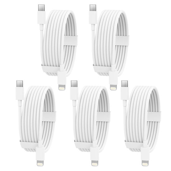 Picture of USB C to Lightning Cable 5 Pack 6FT [Apple MFi Certified] iPhone Fast Charger Fast Charging Type c to Lightning Cable for iPhone 14 13 12 11 Pro Max Xr Xs 8 and More - White