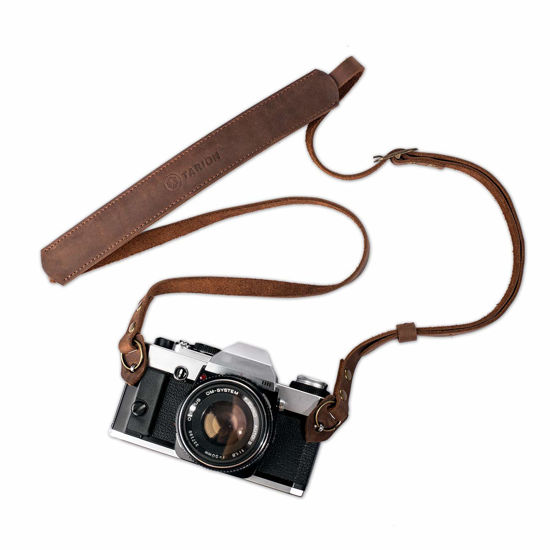 Picture of TARION Camera Strap Genuine Leather DSLR Neck Strap Belt Film Camera Shoulder Strap Long Adjustable SLR Mirrorless Camera Strap Vintage Brown L1