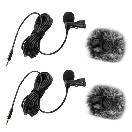 Picture of JCMOYUTY Lavalier Mic for DJI Mic 2 Transmitter/OSMO Pocket 3 External Lav Microphone with 5ft Cable and Windscreen, 2-Pack