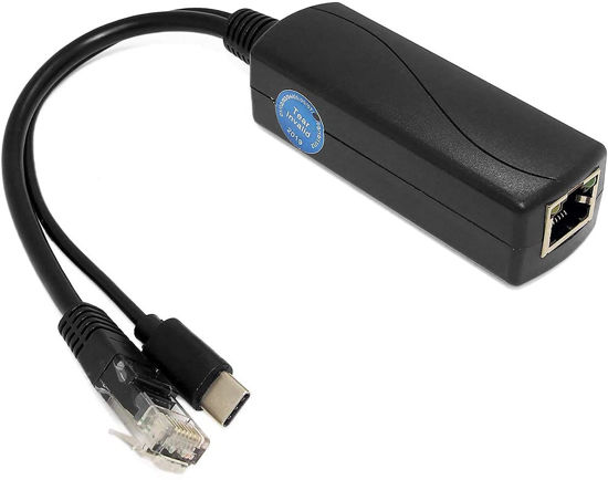 Picture of Gigabit Type C PoE Splitter 5V 3A, IEEE 802.3af/at Standard, 10/100/1000Mbps Type C Power Over Ethernet Splitter with RJ45 port and TYPEC Port(TYPEC0503G Black)