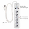 Picture of GE 6-Outlet Surge Protector, 3 Ft Extension Cord, Power Strip, 800 Joules, Heavy Duty Plug, Twist-to-Close Safety Covers, Protected Indicator Light, UL Listed, White, 14010