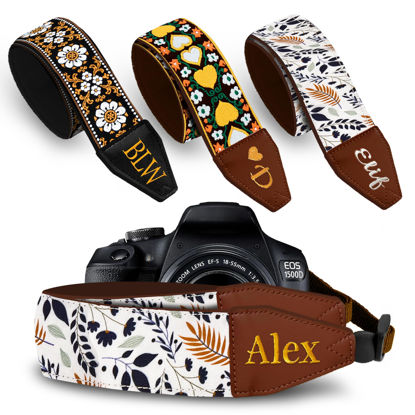 Picture of Art Tribute Personalized Camera Strap White Leaves - Add Your Text and We Make It Especially For You - Get Your Own Custom Camera Strap, No Shipping Cost!