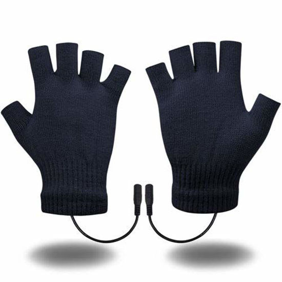 Picture of USB Heated Gloves for Men and Women Mitten Winter Hands Warm Laptop Gloves Half Heated Fingerless Heating Knitting Hands Warmer Washable Design (Grey)