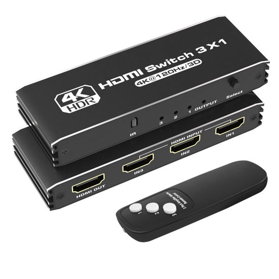 Picture of Tendak HDMI Switch 3 in 1 Out, 4K UHD HDMI Switcher Splitter with IR Remote Control, 3x1 HDMI Switcher Selector Supports 4K@120Hz 8K@30Hz 3D HDR HDCP 2.3 for PS5 Xbox Blue-ray Player HDTV PC