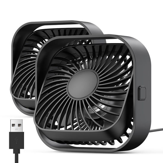 Picture of TOPK USB Desk Fan 2Pack Mini Personal Fan Portable, Strong Airflow & Quiet Operation, USB Powered, Three-Speed Wind Small USB Fan for Desk, 360° Rotatable Head for Home Office Table and Desktop Black