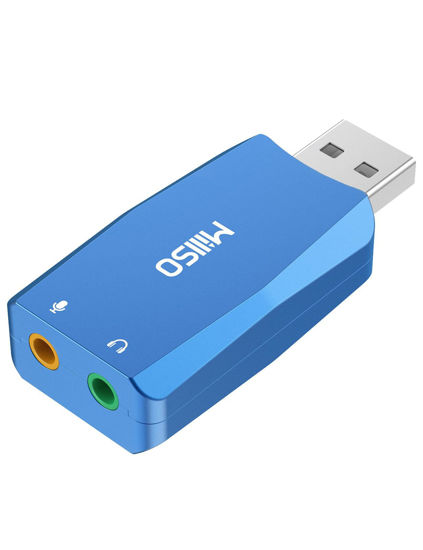 Picture of MillSO External USB Sound Card with Internal Recording Function, Portable USB to 3.5mm Audio Jack Adapter for PC, Computer, Recording, Training, Streaming, Podcasting - Blue