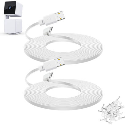 Picture of 2-Pack 30 ft Extension Cable for WYZE Cam Pan V3 Outdoor Camera, Micro USB 90 Degree Power Adapter, Flat Cord, White