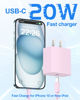 Picture of USB C Fast Charger for iPhone 15/16 Pro Max/Plus, iPad Air 5th/4th, iPad Pro 12.9/11/13 inch, iPad 10th/Mini 6, Google Pixel 9/8/7/6, 2Pack 20W PD USB C Charging Block and 6FT USB C Cable, Pink