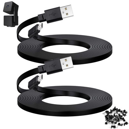 Picture of YEAOI 2-Pack 30 ft Cable for WYZE Cam Pan V3 Outdoor Camera, Micro USB 90 Degree Adapter, Flat Power Cord, Black