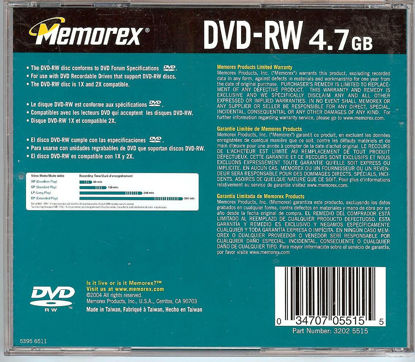 Picture of Memorex DVD-RW 4.7 GB data 1X - 2X or 120 minute video