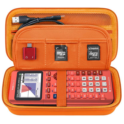 Picture of Elonbo Carrying Case for Texas Instruments TI-84 Plus CE/TI-84 Plus/TI-83 Plus CE/Casio fx-9750GII Color Graphing Calculator, Extra Mesh Pocket Fits Charging Cable, Charger, Manual, Orange