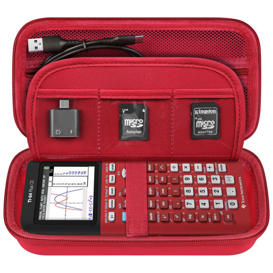 Picture of Elonbo Carrying Case for Texas Instruments TI-84 Plus CE/TI-84 Plus/TI-83 Plus CE/Casio fx-9750GII Color Graphing Calculator, Extra Mesh Pocket Fits Charging Cable, Charger, Manual, Red