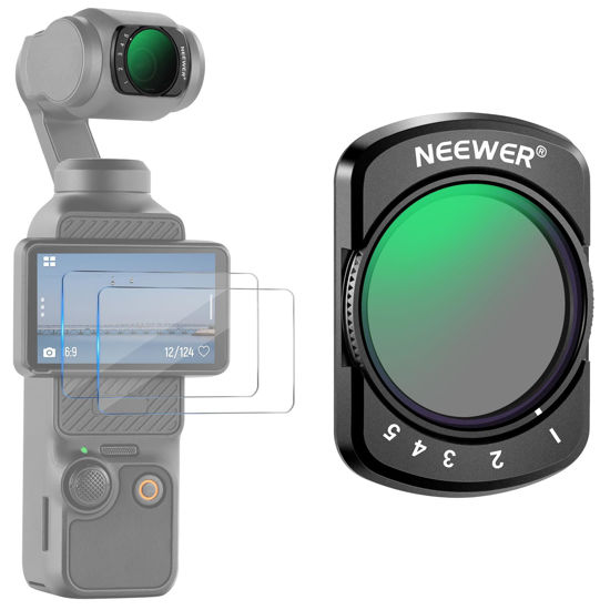 Picture of NEEWER Variable ND2-32 Filter Compatible with DJI Osmo Pocket 3, Magnetic 1-5 Limited Stops Adjustable ND Filter, Action Camera Accessories, HD Optical Glass, Includes 2 LCD Screen Protectors, FL-50