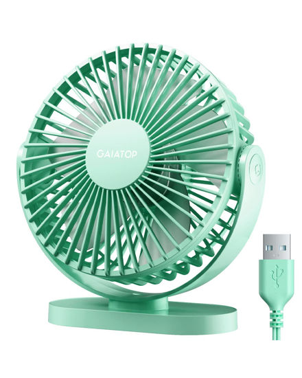 Picture of Gaiatop USB Desk Fan, 3 Speeds Powerful Portable Fan, 5.5 Inch Quiet Cooling Mini Fan, 90° Rotate Small Table Fan with 5ft Cable Personal Fan for Desktop Home Office Travel Green