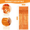 Picture of PIGETALE 2 Pack 3.2x8.2 Feet Orange Foil Fringe Backdrop Curtains, Metallic Tinsel Photo Booth Backdrop Streamers Birthday Party Decorations, Halloween Baby Shower Disco Basketball Party Supplies