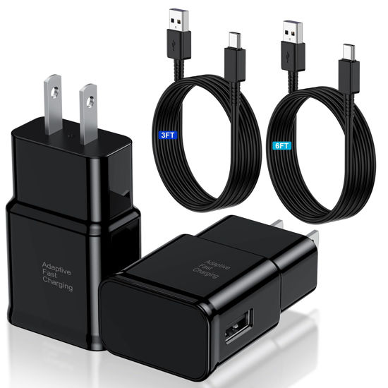 Picture of Type C Charger Fast Charging, 2Pack USB C Android Phone Wall Charger Block & 3& 6ft Charge Cable Cord, for Samsung Galaxy S10 Plus/ S10e/ S9/ S8 (Plus, Active), S22/ S21/ S20 (Ultra/ +), Note 10 9 8