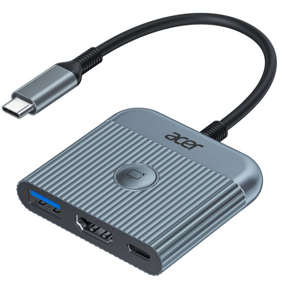 Picture of acer USB C to HDMI Adapter, 4K@60Hz HDMI Adapter with 100W PD, USB A 3.0 Port, USB-C Digital av Multiport Adapter for MacBook Pro/air, iPad Pro/air, iPhone 15, Tablets, Switch and More USB-C Devices