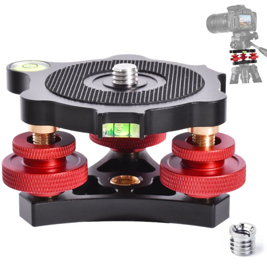 Picture of Tripod Leveling Base,Tripod Head Leveling Base Camera Leveler,Tripod Leveler,3/8”Thread,+/-5°Precise Angle Adjustment,Aircraft-Grade Aluminum Alloy 3axis Tri Wheel Head,for Macro Panoramic Head,LP64