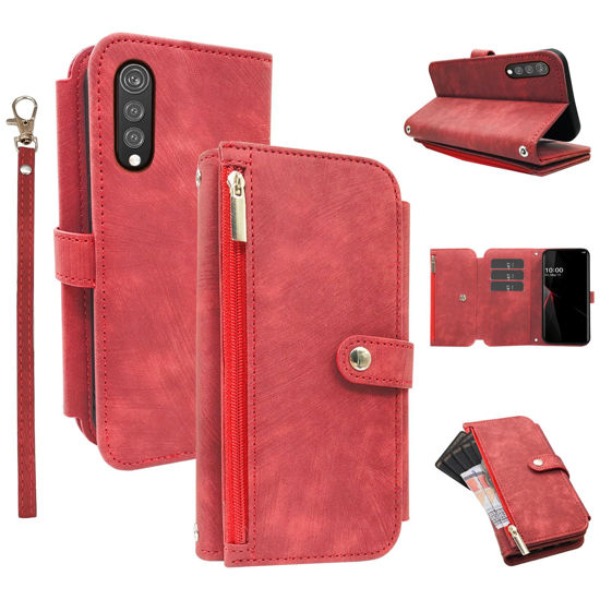 Picture of Compatible with LG Velvet 5G/LGVelvet Verizon G5 UW T-Mobile 2020 Wallet Case Flip Card Holder Cell Folio Purse Lanyard Wrist Strap Rugged Slot Phone Cover for LM G900UM 4G Tmobile Women Men Red