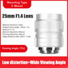 Picture of 25mm F1.4 CCTV Lens, C Mount Camera Lens with 19.6 Wide Viewing Angle, CCTV Video Vari Zoom Lens for Shop Parking House Warehouse (Silver)