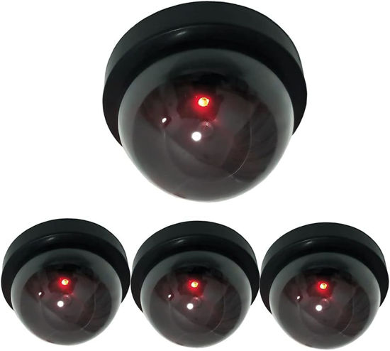 Picture of Yuarisx Dummy Dome Security Camera Outdoor Indoor with Fake Flashing Red LED Light for Home Business Wireless CCTV Surveillance 4 Pack, Black