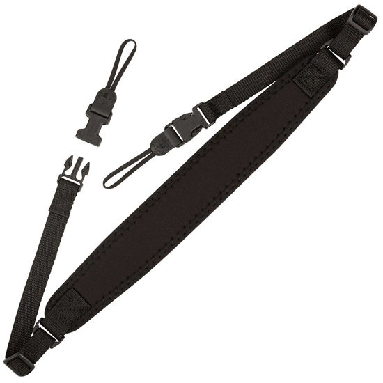 Picture of OP/TECH USA Super Classic Camera Neck Strap - UNI Loop Design with Padded Neoprene, Control-Stretch System, and Quick Disconnects - Ideal for Photographers' Comfort (Black)