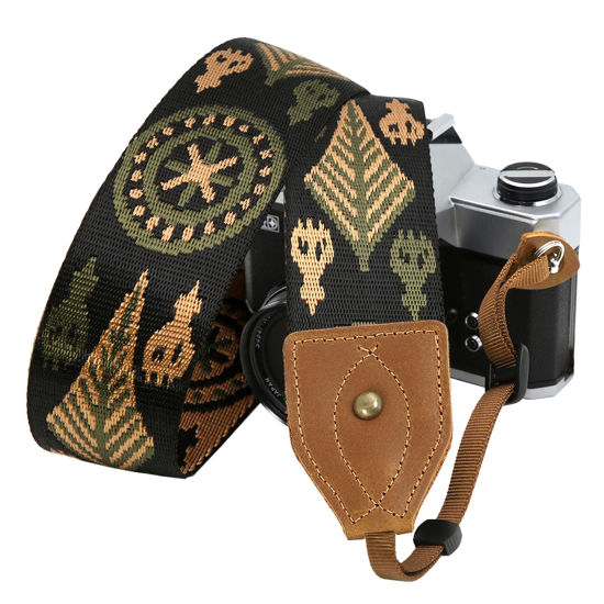 Picture of Padwa Lifestyle 2" Wide Classic Crazy Horse Art Cowhide Head Camera Strap - Vintage Embroidered Cotton Camera Straps for Photographers, Adjustable Shoulder & Neck Camera Strap Fits All DSLR Cameras