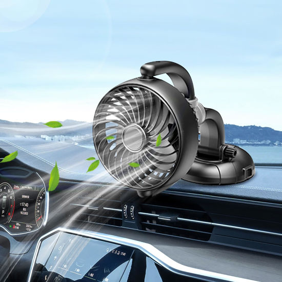 Picture of Trustnice Car Fan, Portable USB Cooling Fan with Brushless Motor - Low Noise, 360 Degree Rotation, 3 Speeds Strong Wind, for Car Dashboard, Desk Fan for SUV/RV/Truck/Sedan/Cruise/Office