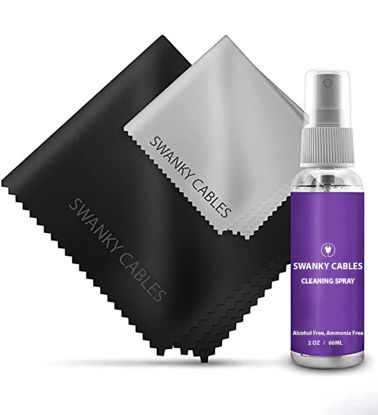 Picture of Swanky Cables Screen Cleaner Spray Kit - Electronic Cleaning for Computer, Laptop, TV, Phone, Tablet, PC, Keyboard, Car Display, LCD, LED, & 4K Flat Screen, Includes 2 Microfiber Cloth - 2 oz, 1 Pack