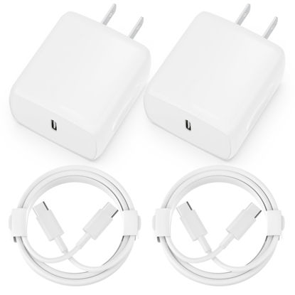 Picture of USB C Charger, 2 Pack 20W USB C Fast Wall Charger Block with 2 Pack 6 FT USB-C to C Cable for iPhone 15/15 Plus/15 Pro/15 Pro Max/Pad Pro/Air/Mini, Galaxy