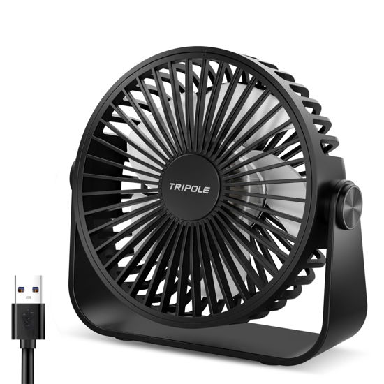 Picture of TriPole USB Desk Fan 4.5 Inches Portable Mini Fan Powerful 3 Speeds Wind Personal Desktop Fan with 360° Head Rotation for Home Office Car Indoor Outdoor Black