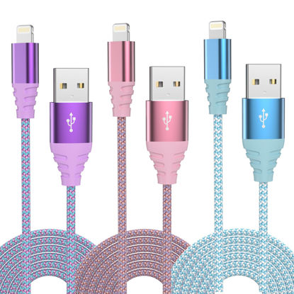 Picture of Newest iPhone Charger 3pack 6ft Apple MFi Certified Fast Charging Lightning Cable Nylon Braided iPhone Charger Cord Compatible with iPhone 14/13/12/11 Pro Max/XS MAX/XR/XS/X/8/7 Plus iPad AirPods