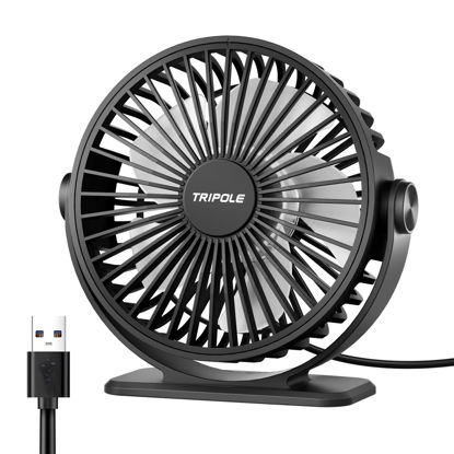 Picture of TriPole Desk Fan USB Powered Small Portable Fan, 3 Speeds Adjustable Strong Breeze Mini Personal Fan, 360° Rotation Quiet Plug In USB Fan for Desktop Bedroom Office Table Travel, Black, 4.9ft Cable