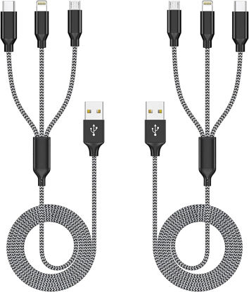 Picture of Firsting Multi Charging Cable, (2 Pack 4FT) Multi USB Charger Cable 3 in 1 Charging Cable Nylon Braided Universal USB Charging Cord with Type-C, Micro USB,IP Port for Most Cell Phones & Pads