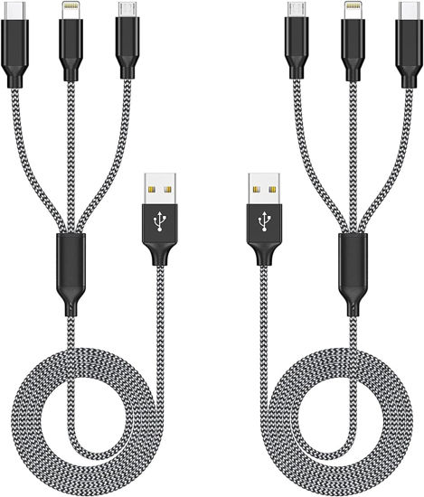 Picture of Firsting Multi Charging Cable, (2 Pack 4FT) Multi USB Charger Cable 3 in 1 Charging Cable Nylon Braided Universal USB Charging Cord with Type-C, Micro USB,IP Port for Most Cell Phones & Pads