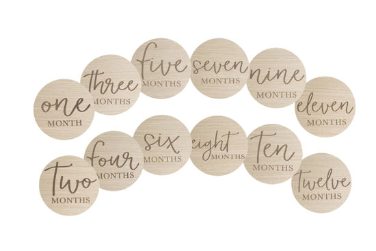 Picture of Little Pear Wooden Milestone Photo Cards - Double-Sided Baby Announcement Discs, Ideal Photo Prop for Monthly Pregnancy Journey and Baby Milestones, 1-12 Months, Light Wood