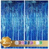 Picture of BEISHIDA 2 Pcs Blue Door Streamers Tinsel Curtain Party Backdrop Fringe Foil Wall Background for Birthday Halloween Christmas Wedding Boys Baby shower Party Decoration(3.28 ft x 6.56 ft)