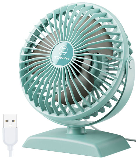 Picture of JZCreater USB Desk Fan, USB Fan Mini, 360 Rotation Desktop Fan with 3 Speed, Table Personal Cooling Fan, Quiet Mini Desk Fan, USB Powered, Small Fan for Home Office Bedroom Car Travel,Green