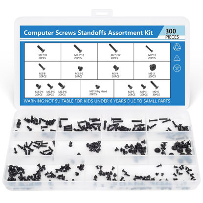 Picture of 300PCS Computer Notebook Laptop Screws Assortment Kit, 12 Sizes M2.5 M2 M3 Laptop Screws for Lenovo Dell HP Asus Samsung Toshiba Acer SSD HDD SATA Hard Drive Mounting Repair