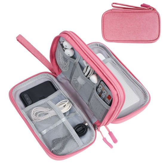 Picture of FYY Electronic Organizer, Travel Bag, Pouch, Carry Case Portable Waterproof Double Layers for Cable, Cord, Charger, Phone, Earphone Pink