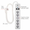 Picture of GE 6-Outlet Surge Protector, 4 Ft Extension Cord, Power Strip, 800 Joules, Flat Plug, Twist-to-Close Safety Covers, Protected Indicator Light, UL Listed, White, 33658