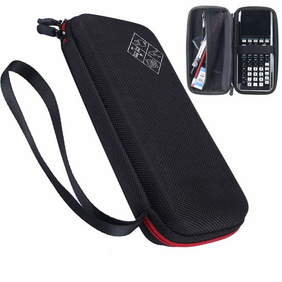 Picture of Xberstar Case for Texas Instruments TI-84 TI-83 Plus CE Graphing Calculators and More - Hard EVA Travel Carrying Shockproof Storage Bag (Black with red zipper)