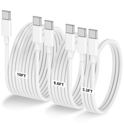 Picture of 3-Pack [3.3FT+6.6FT+10FT] 60W USB C to USB C Cable, Type C to Type C Cable,Fast Charging Cable Compatible with iPhone 16 15 Pro Plus Pro Max，Samsung Galaxy S24 S23, iPad Pro, MacBook Air and More