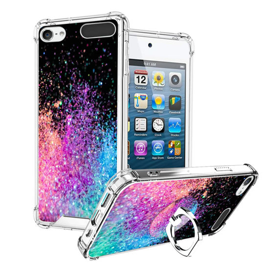 Picture of OOK Compatible with iPod Touch5/6/7 Generation Case Ring Holder for Girls Woman,Soft TPU Bumper PC Back Shockproof Protective Case-Glitter Shiny