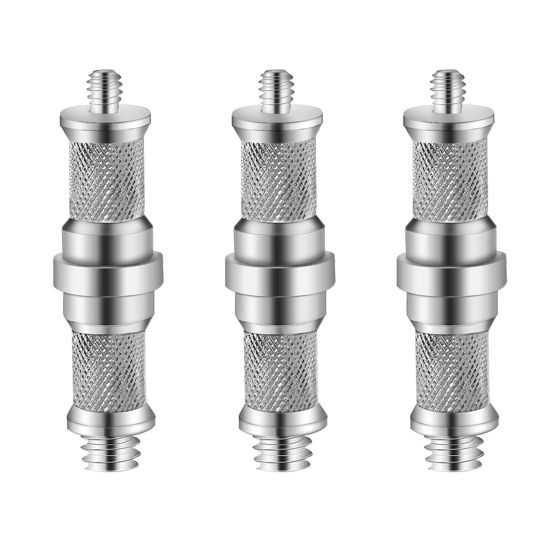 Picture of Wellmaking 3 Pieces Standard Knurled 1/4 to 3/8 inch Metal Male Convertor Threaded Screw Adapter Spigot Stud for Light Stand, Hot Shoe/Cold Shoe Adapter, Ball Head, Wireless Flash Receiver, Trigger