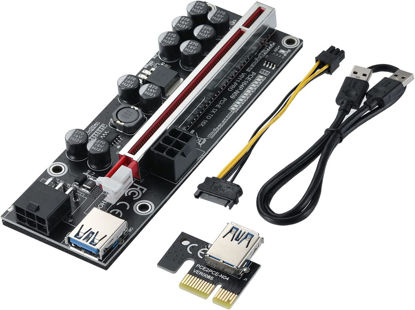 Picture of YABOANG PCI-E 1X to 16X Riser Card,GPU Extender Riser Card - (V011-PRO,1 Pack) 10 Capacitors,for Bitcoin Ethereum Mining ETH,with 0.6 m USB 3.0 Extension Cable & 6PIN SATA Power Cable