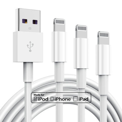 Picture of 3 Pack Apple MFi Certified Charger Cable 6ft, Lightning to USB Cable Cord 6 Foot, 2.4A Fast Charging,Apple Phone Long Chargers for iPhone 13/12/11/11Pro/11Max/ X/XS/XR/XS Max/8/7/6