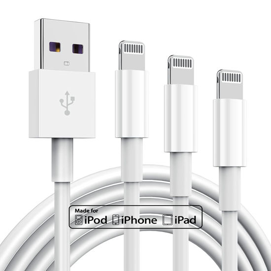 Picture of 3 Pack Apple MFi Certified Charger Cable 6ft, Lightning to USB Cable Cord 6 Foot, 2.4A Fast Charging,Apple Phone Long Chargers for iPhone 13/12/11/11Pro/11Max/ X/XS/XR/XS Max/8/7/6