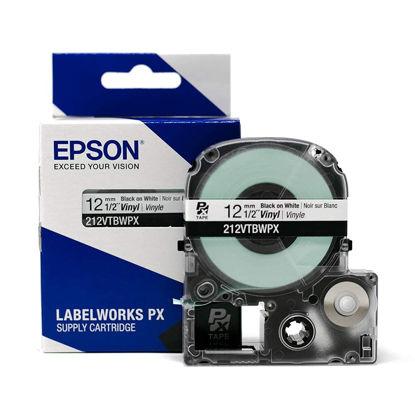 Picture of Epson LABELWORKS 212VTBWPX Tape Cartridge - Black on White Flexible and Durable Vinyl Industrial Label Maker Tape - 1/2" (12MM) Wide, 22.9 ft